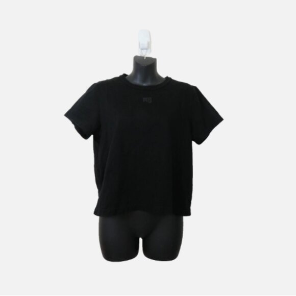 Alexander Wang Size Large Baby Tee Short Sleeve Boxy Black Crew Neck Cropped - Picture 1 of 6